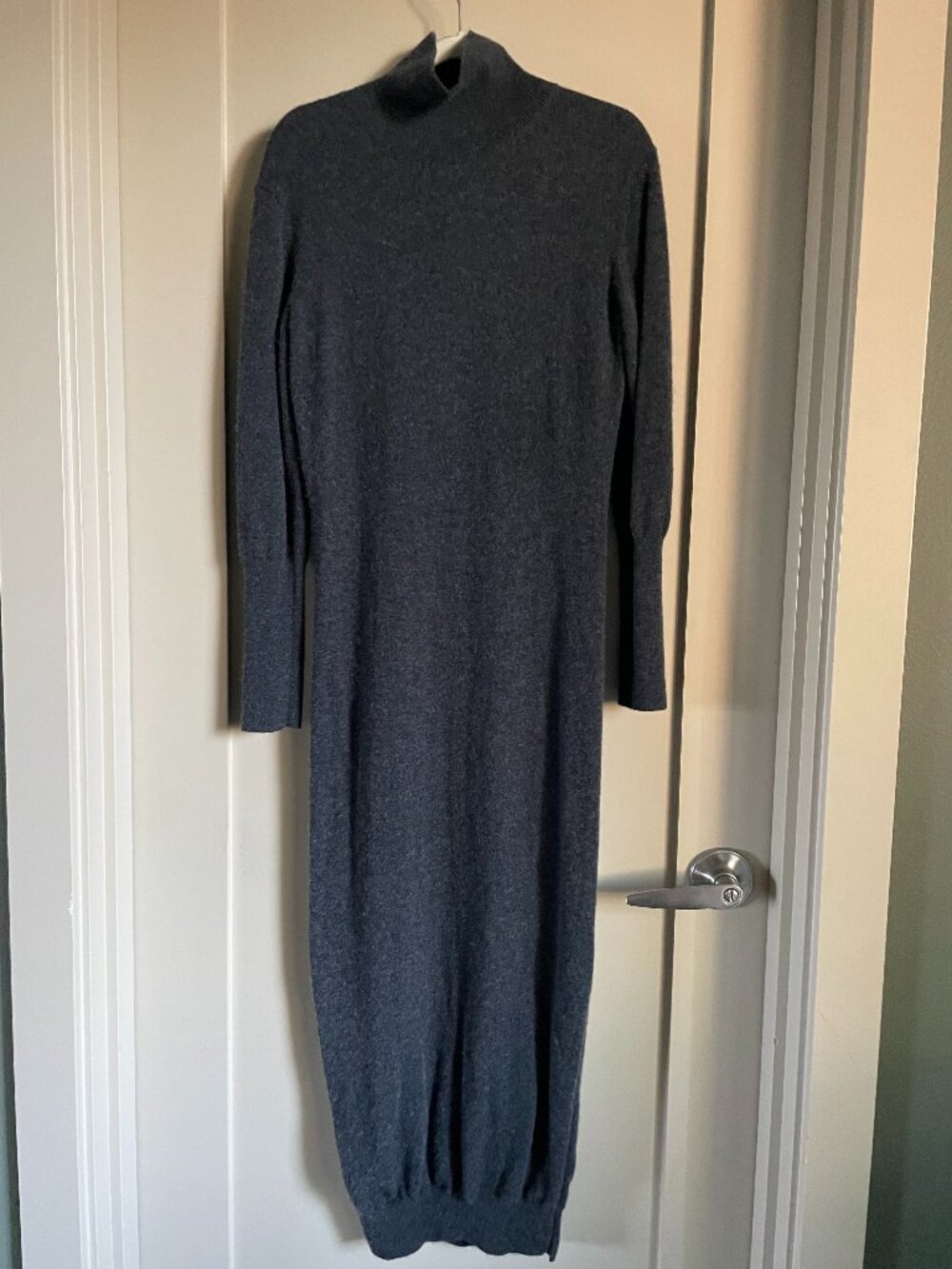 Quince Mongolian Cashmere Turtleneck Midi Sweater Dress, Charcoal, Women's XS